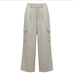 Hollister High-Rise Wide-Leg Pleated Cargo Pants Cream Beige XS Excellent